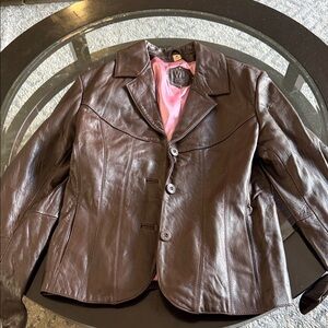 Wilsons Leather Dark Brown Jacket with Pink Lining